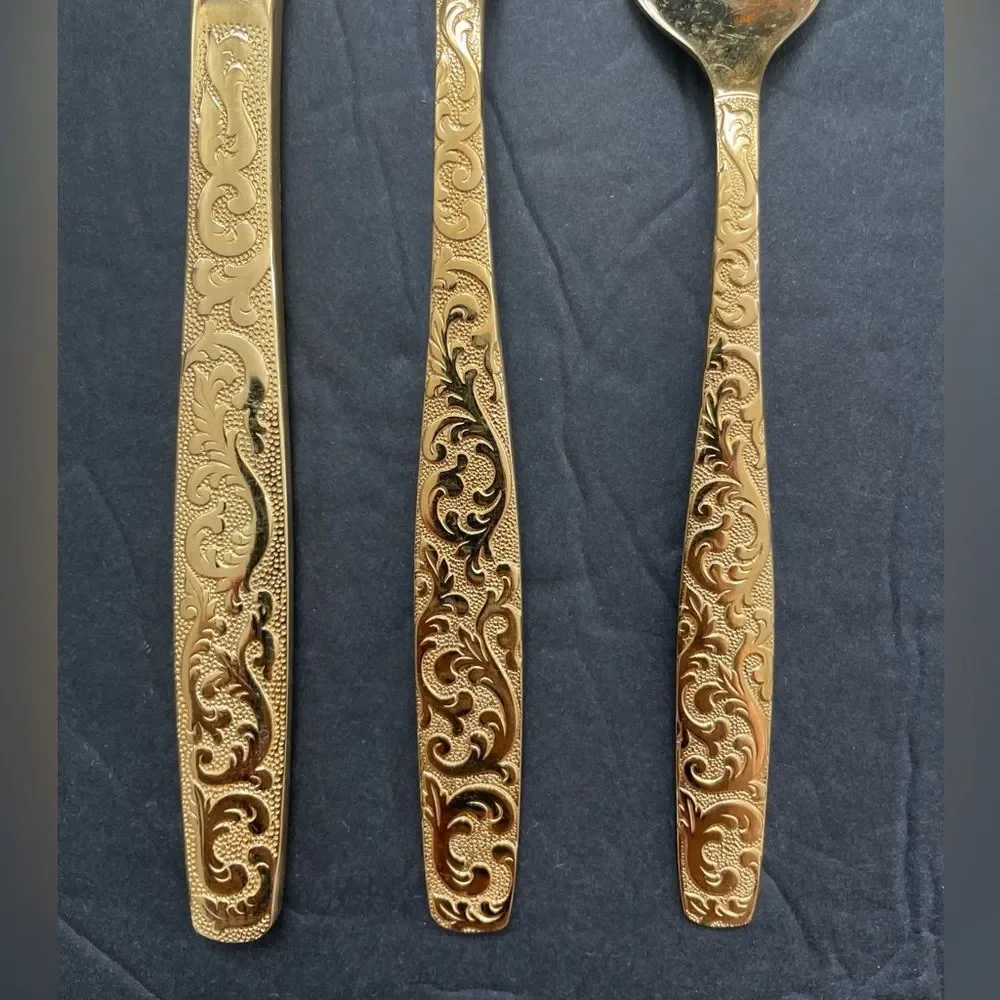 Americana Golden Heritage Golden Scroll 3 piece Flatware Set Dinner Fork& knife